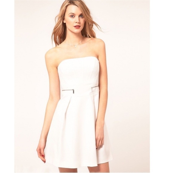 Karen Millen Strapless Tailored Cotton Dress in Ivory Off White NWT with Straps - Picture 2 of 12